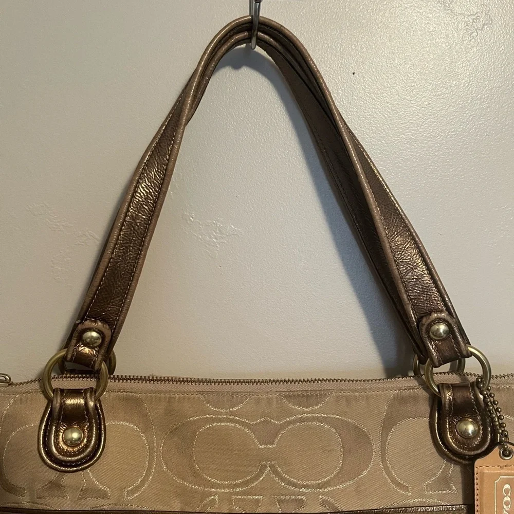Coach Tan Signature Tote Bag Classic C Monogrammed Fabric